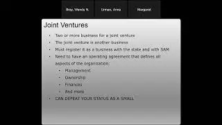 Working with Business Partners Teaming, Joint Ventures and Subcontracts