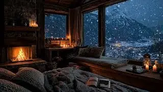 (No Ads) Winter Wind Surrounding a Fireplace Cabin | Relaxing Night Atmosphere