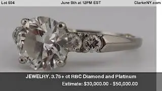 JEWELRY. 3.75+ ct RBC Diamond and Platinum