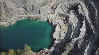 Drone footage of Burlingtons slate quarry and it&rsquo;s deep lake.