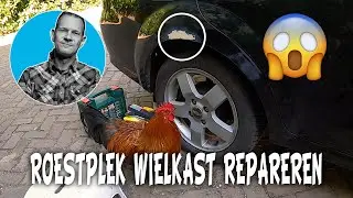 Roestplek op de wielkast repareren.