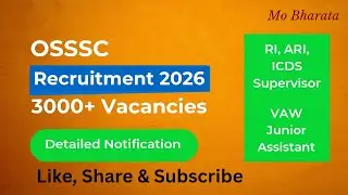 OSSSC ICDS Supervisor, Junior assistant, RI, ARI, VAW 2026 | 12th pass/Graduation | Apply Online