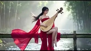 Beautiful Woman Playing Traditional Chinese Harp Guzheng
