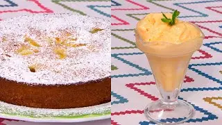Helado de duraznos y torta rápida de duraznos