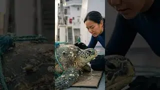 Sea Turtle Trapped in Fishing Net Rescued at Sea 🌊🐢➡️💙 #8k