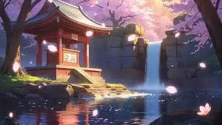 ⛩️ Japanese Shrine Waterfall 🌸 Relaxing Water Sounds & Peaceful Instrumental Music