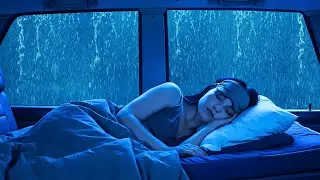 Get Over Insomnia  with Heavy Rain & Robust Thunder Sounds on a Cozy Car in Dark Rainforest at Night