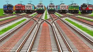 Eights Trains Crossing By Higher Curves Concrete Railroad Tracks || train videos || train would4 