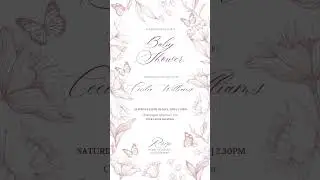pink floral butterfly baby shower invitation template, girl baby shower idea 2024, baby shower evite