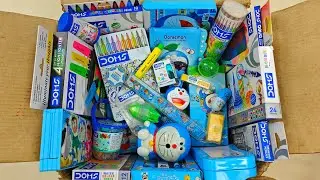 Unboxing Doms Stationery & Doraemon Stationery Collection, Doms Colours, Plastic Crayons, Dough,Clay