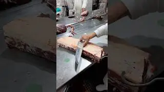 Trimming the fat on the meat production line with a very sharp knife! 🔪🥩🤯 With @juan.lombard0