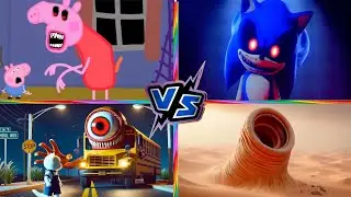 Peppa Pig Exe Vs Sonic Exe Vs School Bus Vs Erosion Worm | Tiles Hop Battle EXE | Tiles Hop!