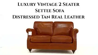 Luxury Vintage 2 Seater Settee Sofa Distressed Tan Real Leather