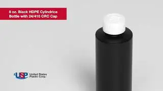 8oz. Black HDPE Cylindrical Bottle with 24/410 CRC Cap | U.S. Plastic Corporation&reg;