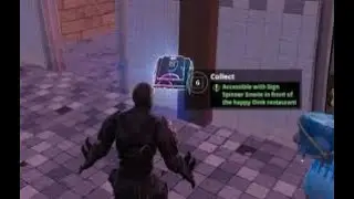 Fortnite Fortbyte #60 Location - Accessible with Sign Spinner Emote in front happy Oink Restaurant