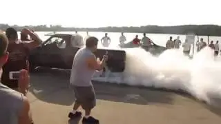 Classic 454 SS does amazing burnout at a car show.