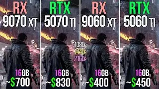 RX 9070 XT vs RTX 5070 TI vs RX 9060 XT 16GB vs RTX 5060 TI 16GB - Test in 20 Games & Performance