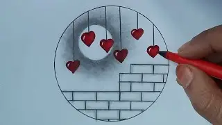 How to draw cute heart with wings/Beautiful heart drawing in a Circle/Circle drawing/ Nature drawing