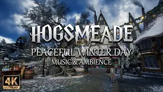A Peaceful Winter Day in Hogsmeade Square | 4K Harry Potter Music & Ambience