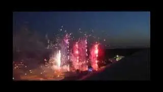 Fireworks seen from The Tiger Hotel in Columbia Missouri on July 4th