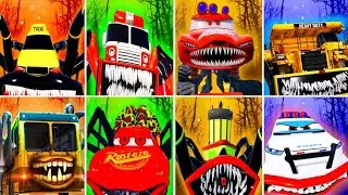 Taxi Car Eater vs Fire Truck Eater vs Bus Eater vs Choo Choo Charles - Tiles Hop