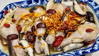 Grandma’s special steamed chicken with chinese herbal ingredients for energy & wellness