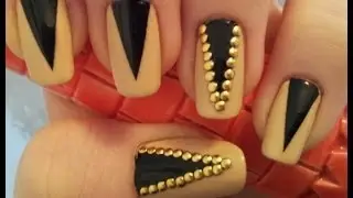 Nude and Black Studded Fashion Nails Live Tutorial