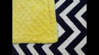 Personalized Saffron Navy Chevron Minky Baby Blanket No Ruffle