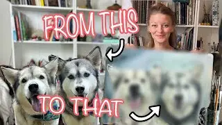 Cozy Pet Portrait Painting: Oil Painting 2 Husky Dogs for Commission