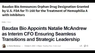 Baudax Bio - FDA Orphan Drug Designation & New CFO