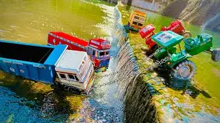 Mini Truck Jumping in the River Water Rescue By Swaraj and John Deere Tractor Video  @HNTOYS-2026