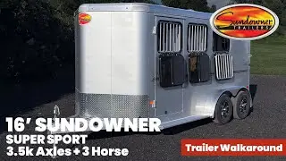 16' Sundowner 3 Horse Super Sport Bumper Pull Trailer &ndash; Silver &ndash; Feed Door & Window - 1518