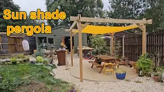 Sun shade sail pergola build with half lapped beams & braces
