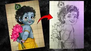 How to draw cute krishna 🥰 | little krishna drawing 🦚 | step by step drawings 