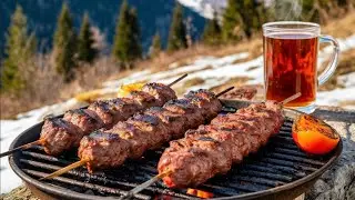 Winter BBQ in the Mountains ❄️ Juicy Meat in Freezing Cold