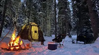 ASMR SOLO winter hot tenting, FREEZING COLD!