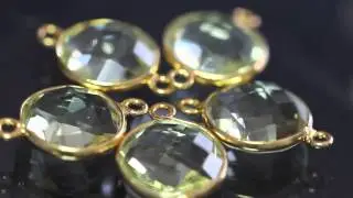 Lemon Quartz Faceted Coin Bezel Gemstone Vermeil Connector, 20 x 13 mm
