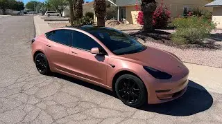 Stunning Tesla Model 3 Vinyl Wrap: KPMF Satin Rose Gold