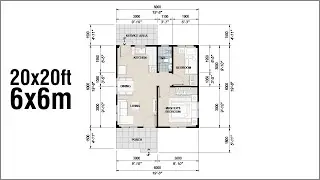 Small House 2 Bedroom Floor Plan (6x6m/20x20ft, 36 Sqm) Floor Plan No.04