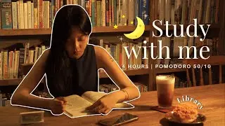 4-HOURS STUDY WITH ME at the Library 📚 LATE NIGHT 🌙 Fire Crackling Sound 🔥 Pomodoro 50/10