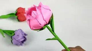 Membuat Mawar Cantik dari Kertas | Cara membuat Bunga Dari Kertas HVS / Origami | Flower Paper diy