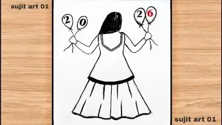 How to draw new girls dress drawing easy triaditional happy new year 2026 easy drawing beautiful art
