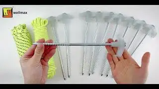 Wellmax Heavy Duty Tent Stakes Set | 10 Stakes & 2 Glow-in-Dark Ropes for Camping & Outdoors