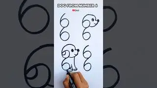 How to draw easy dog from number 6 #shorts #drawing