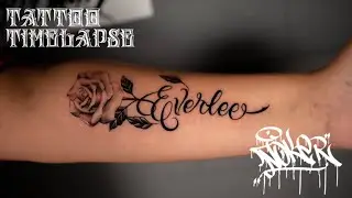 Tattoo Time Lapse (FIRST TATTOO!!) Custom Script Lettering with Rose🌹