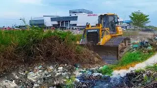 Amazing Start New Actions!! Land Fill by Skill Dozer SHANTUI Clear Grass, Pushing Sand into Big Lake
