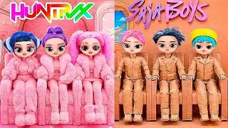 DIY Cardboard & Rainbow Makeover K Pop Demon Hunters in Airplane! 10 Crafts for L.O.L. Dolls