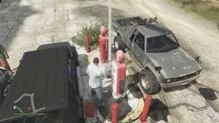 GTA  V gas station explosion and blow up pickups trucks cars and tow truck