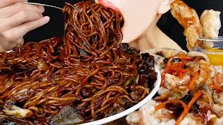 ASMR BLACK BEAN NOODLES SWEET AND SOUR PORK MUKBANG 짜장면 탕수육 먹방 ジャージャー麺 酢豚 咀嚼音 EATING SOUNDS