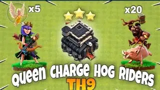 Th9 Queen Charge Hog Riders Attack Strategy | Th9 Mass Hogs | Th9 Hog rid...